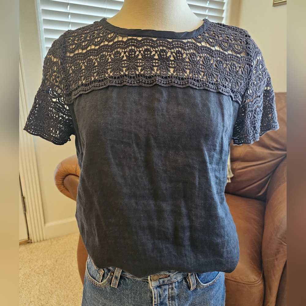J Crew 100% Linen And Cotton Shirt With Eyelet Details